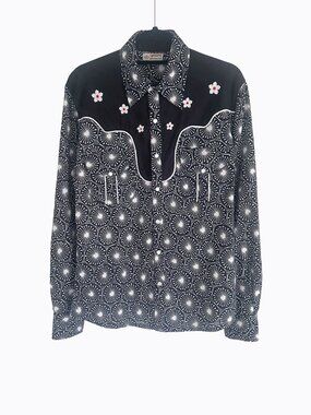 Apsara Western Donna the Buffalo Embroidered Pearl Snap Floral Shirt S Black Art